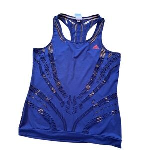 Adidas Tank Top Womens Size S Blue Racerback Perforated Sporty Activewear